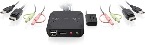 Vista 12 de IOGEAR Conmutador KVM USB de 4 puertos con cables y control remoto GCS24U, negro
