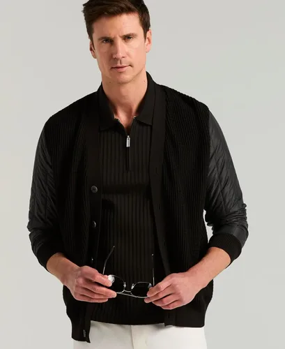 Vista 5 de Perry Ellis Men's Quarter Zip Short Sleeve Ribbed Knit Polo Shirt