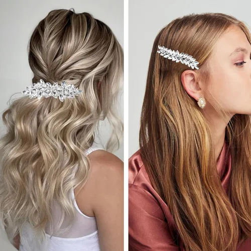 Vista 2 de 3 pinzas para el pelo nupcial con diamantes de imitación, horquillas de cristal, horquilla plateada, pasador de joyería para novias, damas de honor
