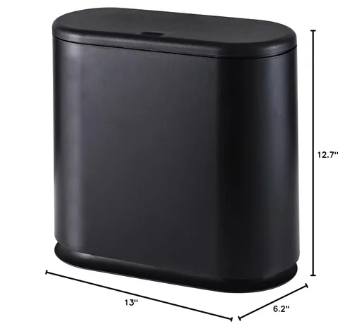 Vista 8 de Basurero delgado negro de 12 litros con tapa superior de presión, cubo de basura de cocina a prueba de mascotas y perros, cubo de basura delgado