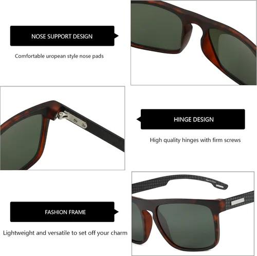 Vista 4 de ZENOTTIC Lentes de sol polarizados cuadrados para hombre, marco ligero TR90 duradero, fibra de carbono, protección UV400, lentes de sol para hombre