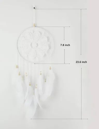 Vista 2 de Atrapasueños blancos para dormitorio, decoraciones colgantes hechas a mano con plumas blancas de encaje atrapasueños móvil para decoración