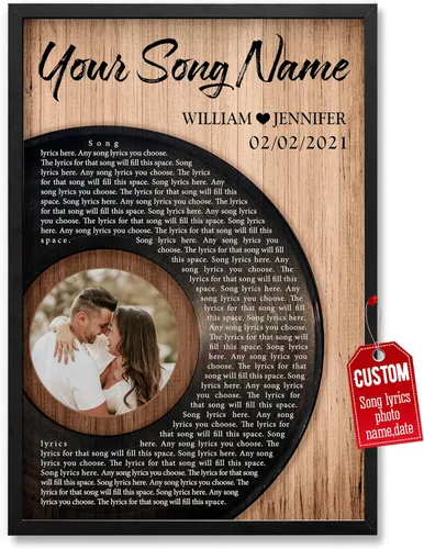 Vista 32 de H-DEWALL póster personalizable con letra de tu canción favorita y foto, lienzo inspirador con marco, arte de pared, regalo romántico para mujer