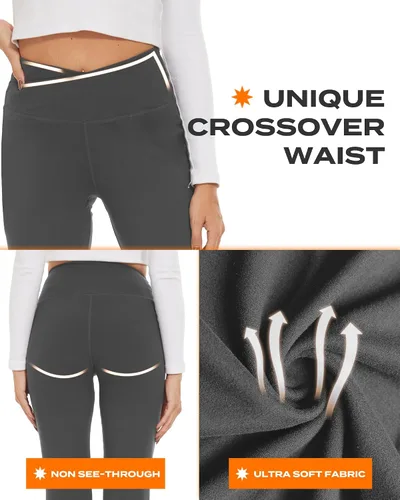 Vista 65 de TNNZEET Leggings acampanados negros para mujer, pantalones de yoga cruzados con bolsillos, corte de bota, leggings acampanados