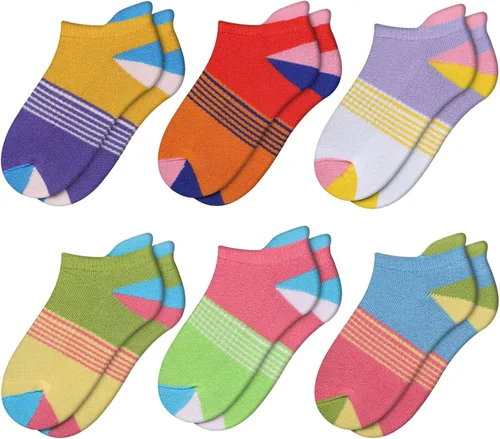 Vista 7 de Comfoex Calcetines para niñas de 4-6, 6-8, 8-10 años, calcetines cortos de algodón atléticos con suela acolchada, 6 pares