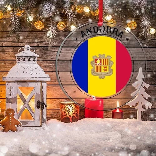 Vista 5 de Bandera de Andorra, adorno colgante de Navidad, bandera nacional, decoraciones de Navidad, adornos acrílicos, colgante para árbol de Navidad