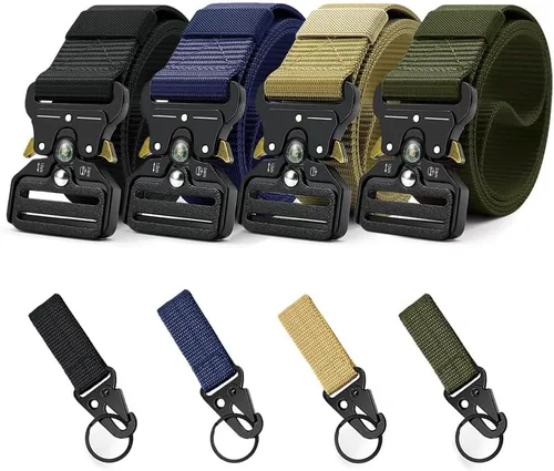 Vista 6 de Cinturones Tácticos para Hombres Paquete de 4, Cinturón Web Militar con Brújula, Cinturón Rigger de Servicio Pesado con Hebilla de Metal