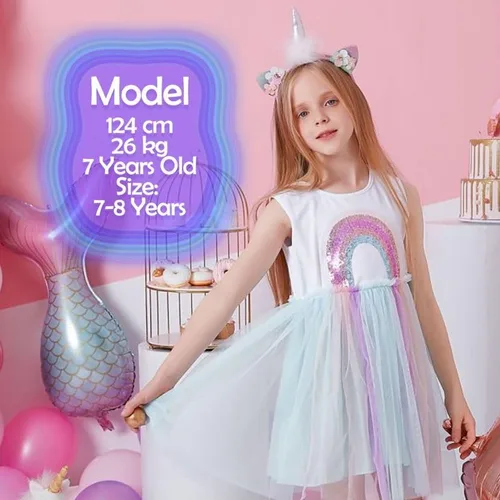 Vista 2 de VIKITA Vestidos de verano sin mangas de poliéster tutú para niñas de 3 a 12 años