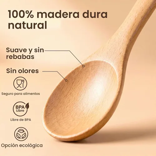 Vista 6 de HAKSEN Cucharas de madera, 6 cucharas de sopa de madera de 9 pulgadas para comer, mezclar, agitar, cuchara de mango largo para estilo japonés