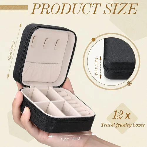 Vista 2 de Yinkin 12 piezas de mini joyero de viaje para propuesta de dama de honor, cajas de regalo pequeñas organizador de joyas de piel sintética, caja