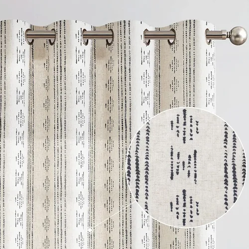 Vista 24 de jinchan Cortinas bohemias a rayas para sala de estar, cortinas de lino estilo granja de 63 pulgadas de largo, 2 paneles para dormitorio, mudcloth