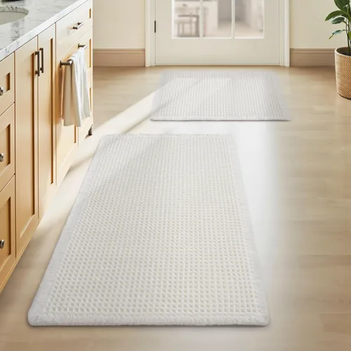 Vista 13 de AMOAMI Tapete de baño mejorado con diseño de gofre, súper absorbente, antideslizante, para suelo de baño, lavable a máquina, con borlas, tapetes