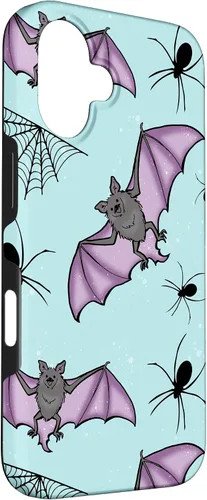 Vista 3 de iPhone 16 lindo vampiro murciélago decoración de Halloween para niñas púrpura y menta caso