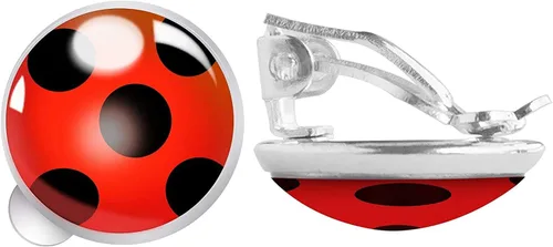 Vista 6 de Aretes de mariquita con clip, sin perforación, diseño de mariquita, joyería con brazalete de oreja plateado, dije rojo con punto negro para niña