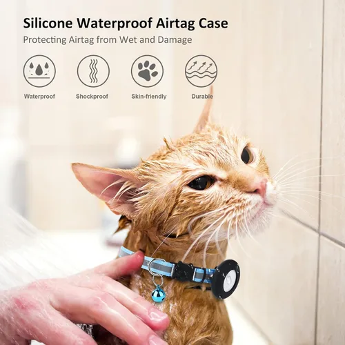 Vista 5 de SimpleThings Air-tag - Soporte para collar de gato, funda protectora de silicona para mascotas para Air-tag, paquete de 2 fundas impermeables