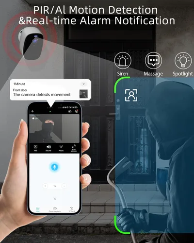 Vista 2 de Cámaras de seguridad WiFi 5G/2.4G inalámbricas para exteriores, cámaras WiFi alimentadas por batería 2K con detección de movimiento AI, foco