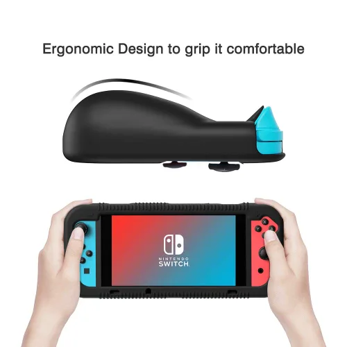 Vista 2 de Teyomi Protective Silicone Case for Nintendo Switch, Grip Cover with Tempered Glass Screen Protector, 2 Storage Slots for Game Cards