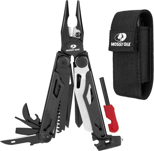 Vista 11 de MOSSY OAK Multiherramienta, multiherramienta EDC 17 en 1 con alicates de acero mecanizado CNC, mango antideslizante G10, funda de nailon y clip