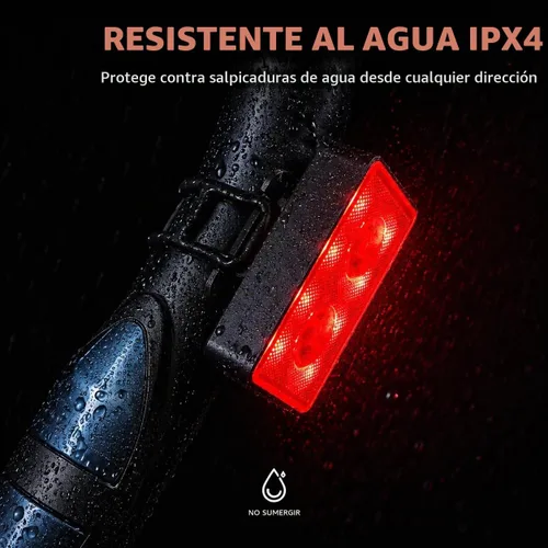 Vista 5 de Bike Lights for Night Riding, USB Rechargeable, Front and Back, 3+4 Modes, Headlight and Taillight Set, IP44 Waterproof, Accessories, Night, (2 Pack)