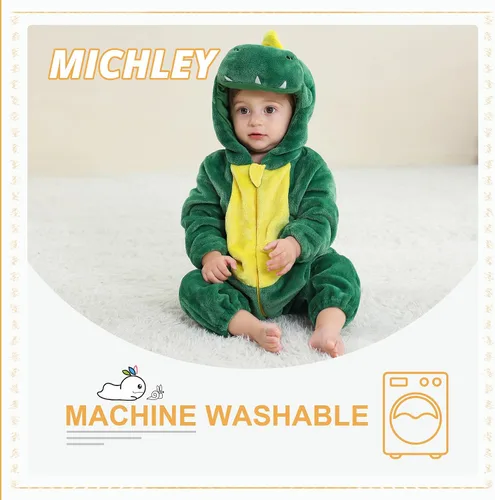 Vista 7 de MICHLEY - Overol unisex para bebé, mameluco estilo animal, con capucha, de franela, cosplay, para invierno u otoño