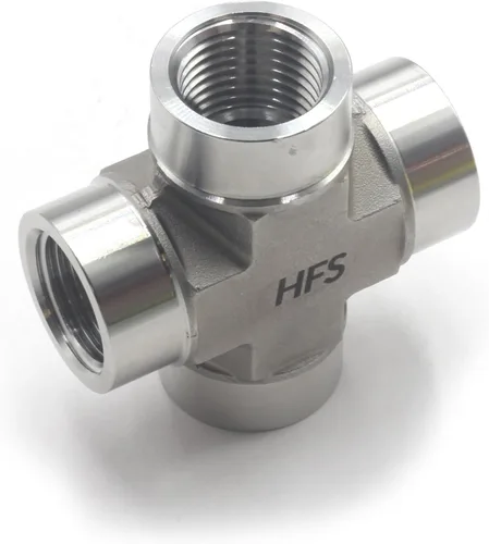 Vista 2 de HFS (R) 1/2" NPT rosca hembra tubería 4 vías cruz acero inoxidable 304 (1/2" hembra NPT)