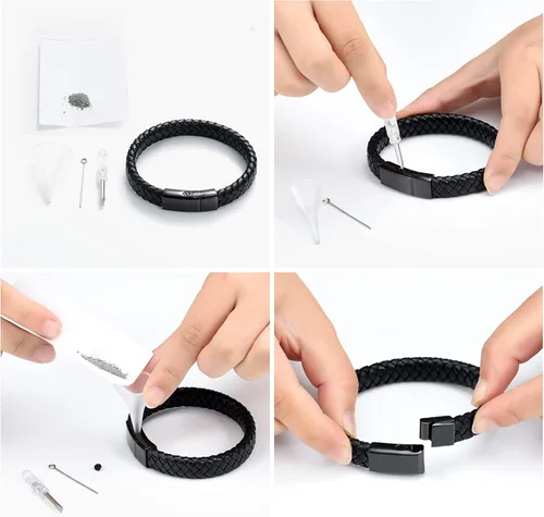 Vista 5 de Imrsanl Pulsera de urna de cremación para cenizas para mujeres y hombres, pulsera de urna de cuero trenzado conmemorativo para cenizas humanas