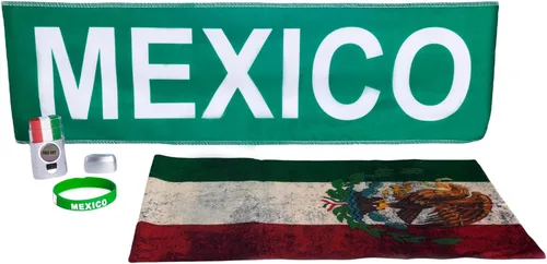 Vista 2 de Juego de 5 piezas para fanáticos del fútbol mexicano 2026, camisa, bufanda, diadema, pulsera, pintura facial
