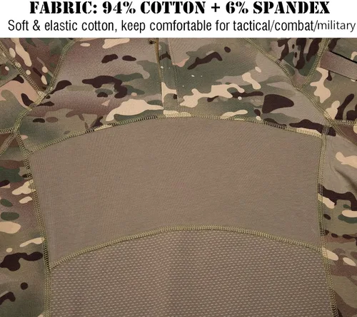Vista 6 de CARWORNIC Gear - Camisa táctica militar de combate para hombre, de algodón, elástica, camuflaje, manga larga, con cremallera de 1/4
