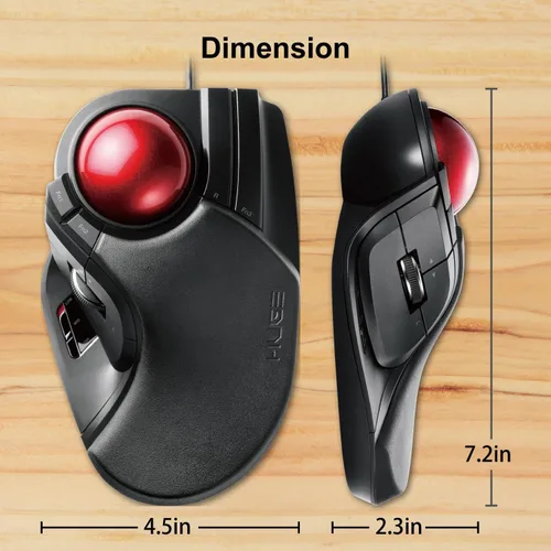 Vista 8 de ELECOM HUGE Ratón de trackball, con cable, operado con los dedos, función de 8 botones, reposamanos adjunto, ventana de bola roja lisa de 2.047 in