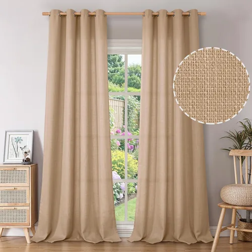 Vista 78 de BGment Cortinas de Lino Beige de 63 Pulgadas de Largo 2 Paneles - Tratamientos para Ventanas con Textura de Arpillera Filtrantes de Luz Cortinas B