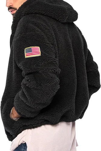 Vista 4 de Mens Zipper Hoodies Cotton Print Button Thick Hooded Winter Novelty Sweatshirt Loose Gym Pullover