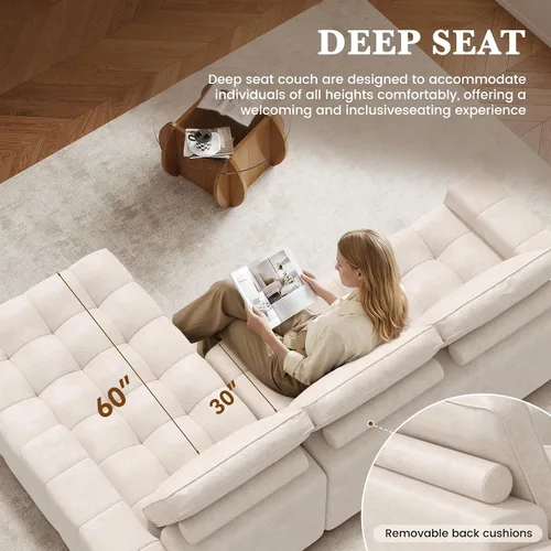 Vista 4 de Luxanimarion Sofá modular modular de 110 pulgadas con diván, forma de L Beige (piel sintética)