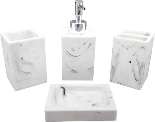 Vista 42 de Marina Decoration Juego de accesorios de baño de 4 piezas de decoración moderna de lujo, incluye dispensador de loción de jabón líquido para baño
