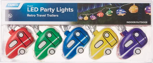 Vista 2 de Camco Luces retro de fiesta de remolque de viaje, cuenta con una hebra de 8 pies con (10) luces de remolque de viaje, cadena de luces de campamento