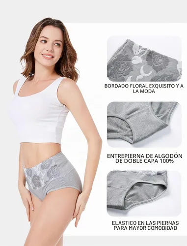 Vista 5 de HAVVIS Bragas Ropa Interior de Mujer de Algodón Cintura Alta Control Abdominal Panties Rosa Jacquard para Damas Multipack Calzoncillos 01 - Paquete