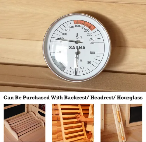 Vista 6 de Termómetro de sauna en Fahrenheit, termómetro higrómetro de sauna 2 en 1, medidor preciso de temperatura y humedad para saunas, accesorios de sauna