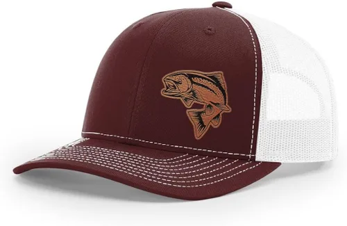 Vista 33 de Sombrero de pesca de salmón con parche de cuero grabado láser Richardson 112 Snapback Trucker Cap