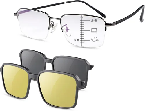 Vista 2 de Gafas de lectura multifocales progresivas para hombres y mujeres, lector de luz azul con 2 imanes, polarizados, clip 2 en 1