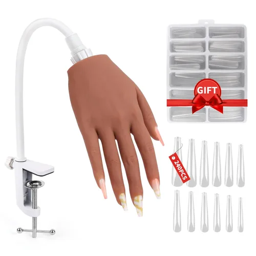 Vista 10 de LIONVISON Mano de práctica para uñas acrílicas: mano de maniquí falsa realista Fake Training Hand with Adjustable Clamp & 240 Coffin Tips - False