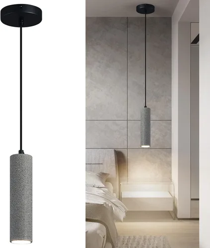 Vista 8 de Lámpara colgante lineal de hormigón, LED industrial colgante de cemento colgante para cocina, isla, comedor, dormitorio, mesita de noche, pequeñas