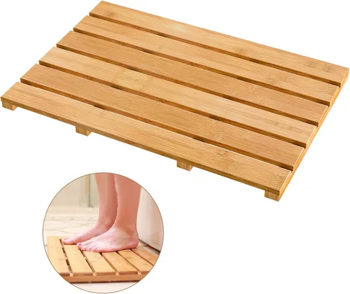 Vista 14 de Tapete de baño para ducha de lujo, antideslizante, de madera de bambú, impermeable, para uso en interiores o exteriores (negro)