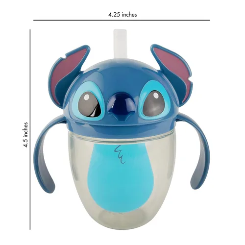 Vista 6 de The First Years Disney Stitch - Vaso con popote con peso, a prueba de derrames, con cubierta superior abatible, vasos de transición para niños