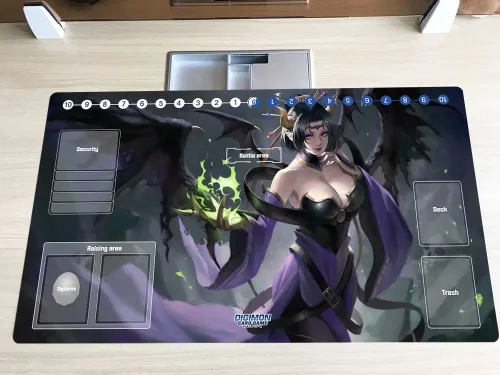 Vista 2 de Alfombrilla de juego DTCG Duel Digimon Lilithmon Anime Trading Card Game Mat y zonas de cartas + bolsa de tapete gratis