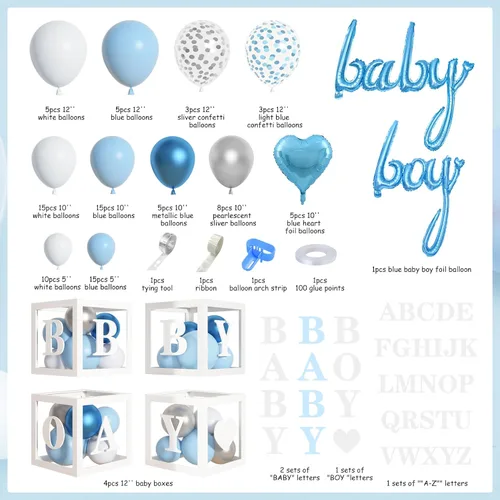 Vista 2 de Amandir 137 globos de color azul bebé, decoraciones para baby shower para niño