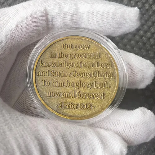 Vista 2 de Growing in Christ - Ficha de bolsillo con versículo bíblico de oro antiguo (4 unidades)