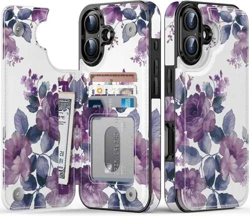 Vista 117 de FUNMIKO Funda tipo cartera para iPhone 13 con tarjetero, bloqueo RFID, protección de grado militar y obras de arte impresas con rayos UV, cierre