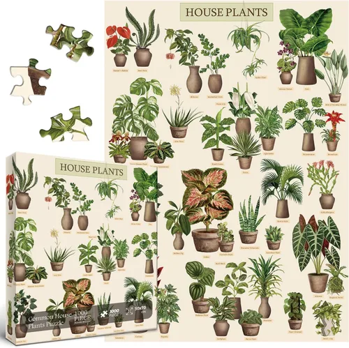 Vista 3 de Rompecabezas de plantas de interior vintage de 1000 piezas para adultos, rompecabezas de plantas suculentas botánicas, 39 rompecabezas comunes