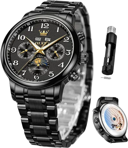 Vista 24 de OLEVS Relojes automáticos para hombre, de lujo, esqueleto multifuncional, reloj mecánico de cuerda automática, fecha, impermeable, luminoso, reloj