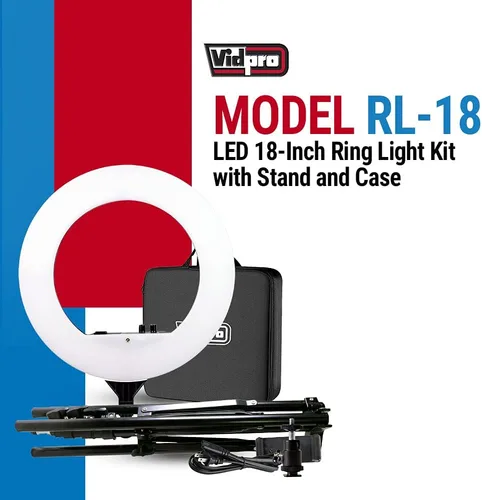 Vista 2 de Vidpro RL-18 Kit de luces LED de 18 pulgadas con soporte y funda, 55 W, regulable, 3200-5600 K, juego de anillos de control de color variable