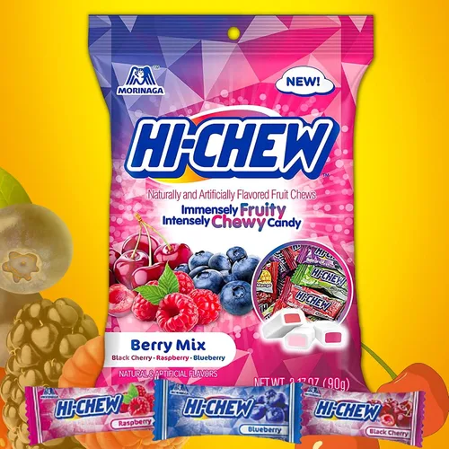 Vista 6 de Sweetzo - Caramelos masticables de mezcla de bayas envueltos individualmente con sabor afrutado, golosinas de tamaño de bocado compartibles, bolsas